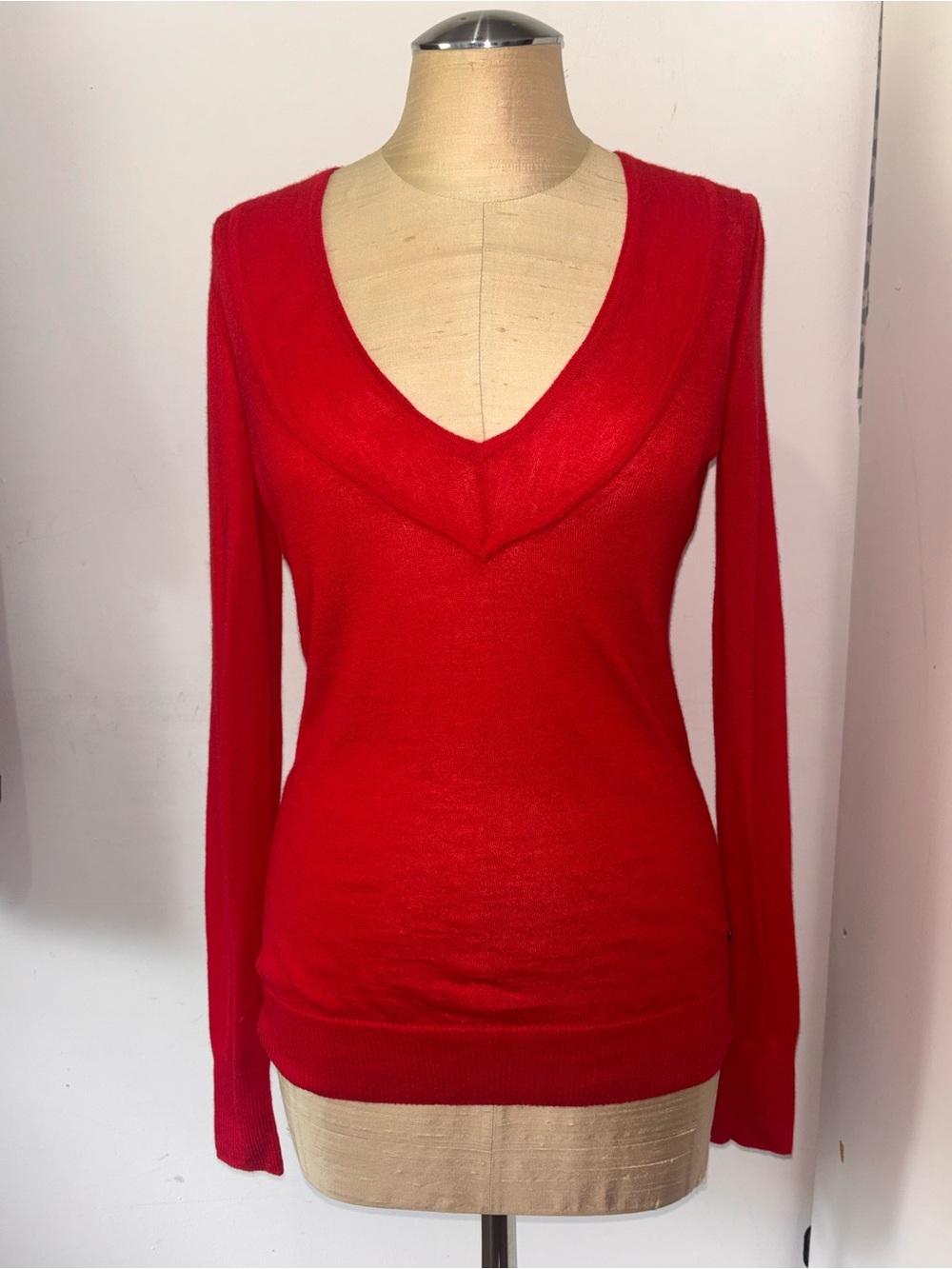 DKNY- Red V-Neck Lightweight Sweater